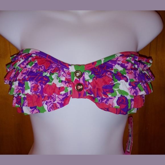NWT🔥 Floral Pink Red Purple Target Xhilaration ruffled bandeau bikini top - Picture 5 of 8